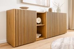 Design Sideboard VICENZA 180cm weiß Keramik natur Eiche Lamellenfront