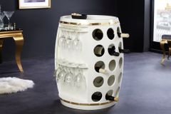 Design Weinfass BODEGA WHITE 70cm weiß gold Pinie Flaschen Gläseraufhängung