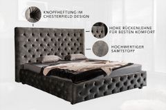 Design Doppelbett PARIS 180x200cm grau Samt Chesterfield