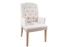 Eleganter Armlehnen Stuhl CASTLE beige mit Chesterfield Steppung im Landhausstil
