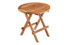 Massiver Gartenbeistelltisch EMPIRE TEAK 50cm natur Teakholz klappbar rund Outdoor