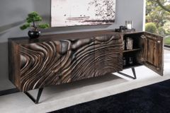 Massives Sideboard FLUID 175cm braun Mangoholz 3D-Design Kufengestell