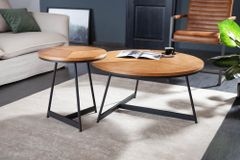 Runder Beistelltisch OAK ELEGANCE 45cm Eiche-Design schwarzes Metallgestell