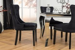 Chesterfield Stuhl CASTLE schwarz Samt Massivholz Ziernieten mit Komfortgriff
