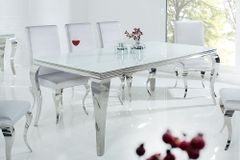 Design Esstisch MODERN BAROCK 200cm weiß Opalglas Tischplatte Edelstahl