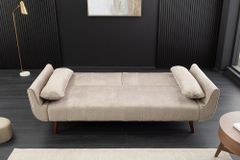 Design Schlafsofa DIVANI 220cm champagner beige Samt 3-Sitzer mit Bettfunktion Walnuss-Füße