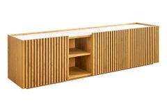 Design Lowboard VICENZA 180cm weiß Keramik natur Eiche Lamellenfront