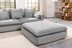 Großer Sitzhocker HEAVEN 100cm hellgrau Cord Federkern Sofahocker abnehmbarer Bezug
