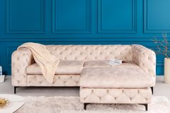 Chesterfield Sitzhocker MODERN BAROCK 90cm champagner Samt Fußhocker