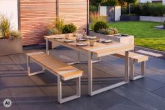 Wetterfester Gartentisch TAMPA LOUNGE 160cm greige natur Aluminium Metall Holz-Design Outdoor