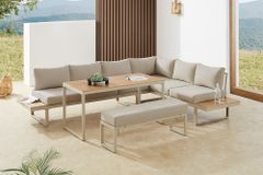 Wetterfestes Gartenmöbel Set IBIZA GRAND 280cm greige Aluminium inkl. Sitzpolster