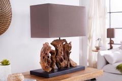 Handgefertigte Tischlampe ARAGON 50cm braun Treibholz-Fuß mit Leinenschirm