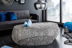 Filigraner Design Couchtisch ABSTRACT LEAF 130cm silber Handarbeit