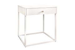Industrial Beistelltisch SLIM LINE 50cm weiß Metall mit Schublade Nachttisch