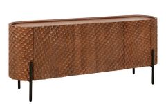 Massives Sideboard ADLON 180cm braun Mangoholz schwarz Metall 3D-Front in Wabenstruktur