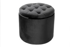 Runder Hocker MODERN BAROCK 50cm grau Samt mit Stauraum