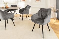 Drehbarer Retro Stuhl AVIGNON grau Chenille schwarze Metallbeine