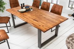 Massiver Baumstamm Esstisch GENESIS 180cm Akazie Baumkante Kufengestell Industrial Finish