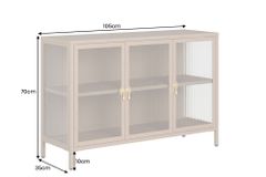 Modernes Sideboard AMSTERDAM 105cm greige gold Vitrine Schrank Riffelglas Metall