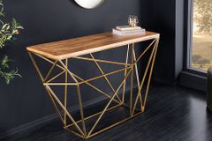 Abstrakter Konsolentisch DIAMOND 120cm natur messing Mangoholz Metallgestell