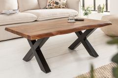 Massivholz Couchtisch MAMMUT 110cm Akazie Baumkante honey finish 3,5cm Tischplatte