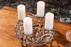 Eleganter Kerzenhalter ABSTRACT 38cm silber Kranz aus Ästen für 4 Kerzen