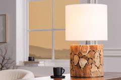 Design Tischlampe PURE NATURE 45cm natur handmade Eisenholz Baumwollschirm weiß