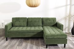 Retro Ecksofa STOCKHOLM 220cm grün Cordstoff Federkern 3-Sitzer