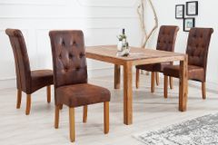 Edler Stuhl CASA whisky braun vintage mit Zierknöpfen Massivholzbeine