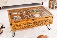 Vintage Couchtisch SEVEN SEAS 100cm natur Pinie Massivholz Glas Hairpin Legs mit Stauraum