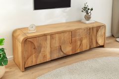 Massives TV-Board ART DECO 170cm cream finish beige Mangoholz abgerundet