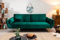 Retro Schlafsofa DIVANI 220cm smaragdgrün Samt goldene Metallfüße 3-Sitzer mit Bettfunktion