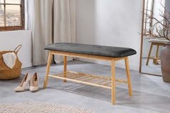Stilvolle Schuhbank ZEN-BO 90cm natur grau Bambus Regal Sitzbank mit Stauraum