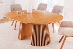 Ausziehbarer Esstisch VALHALLA WOOD 120-160-200cm natur Eichenholz oval Säulenfuß