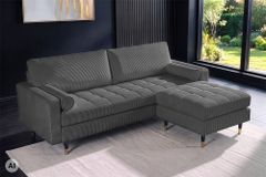 3er Sofa COZY VELVET 220cm grau Cord mit goldener Kappe