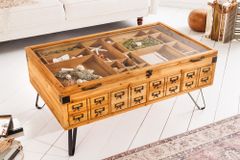 Vintage Couchtisch SEVEN SEAS 100cm natur Pinie Massivholz Glas Hairpin Legs mit Stauraum