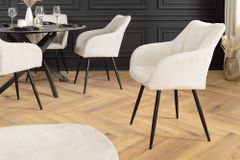 Drehbarer Retro Stuhl AVIGNON beige Chenille schwarze Metallbeine