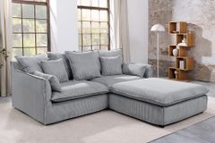 Großer Sitzhocker HEAVEN 100cm hellgrau Cord Federkern Sofahocker abnehmbarer Bezug