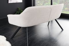 Esszimmer Sitzbank PAPILLON 165cm champagner beige mit Lehnen schwarzes Metallgestell