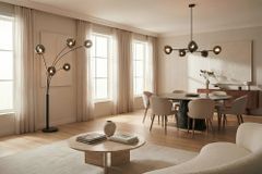 Design Stehlampe LIQUID DIAMOND 200cm schwarz smoke grau fünf Glasschirme mit Marmorfuß