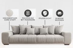 Modernes XXL Sofa ELEGANCIA 285cm champagner beige Cord inklusive Kissen Bigsofa