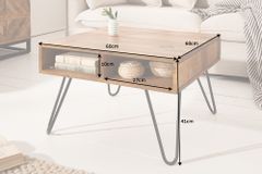 Massivholz Couchtisch SCORPION 60cm braun Sheesham stone finish Stauraum Hairpin Legs