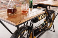 Industrial Konsolentisch MOTORCYCLE 185cm Mangoholz schwarz Motorrad Bartheke Upcycling
