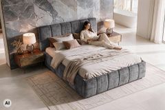 Design Boxbett ADLON 180x200cm grau Chenille mit Stauraum und Lattenrost