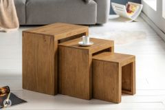 Massives 3er-Set Beistelltische MAKASSAR 45cm natur honey finish Mangoholz