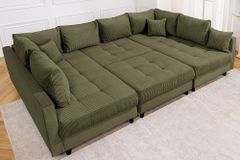 Moderne XXL Wohnlandschaft KENT 305cm grün Cord Bigsofa inkl. Hocker Federkern