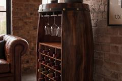 Massives Weinregal BODEGA 97cm coffee braun Pinie Fass-Bartisch für 24 Flaschen