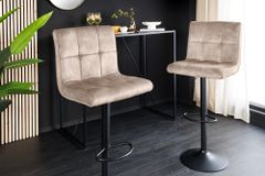 Höhenverstellbarer Barhocker MODENA champagner beige Samt Metall schwarz drehbar