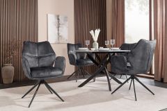 Drehbarer Design Stuhl CONCORD dunkelgrau Samt Taschenfederkern Metallgestell schwarz