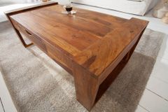 Massivholz Couchtisch MARKANT 100cm braun Sheesham stone finish Schublade Stauraum
